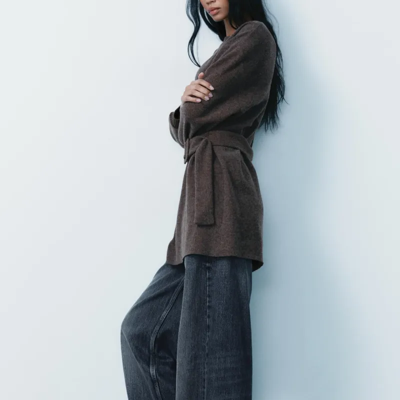 ZARA Long Sleeved Dress Women's Brown-3