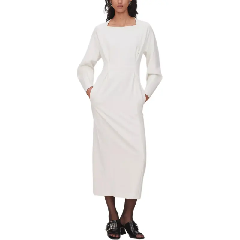 ZARA Long-Sleeved Dresses Women's Gray White-2