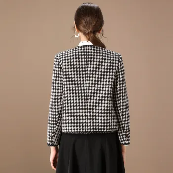 FENHONGMALI Jackets Coats Women's Black White Plaid
