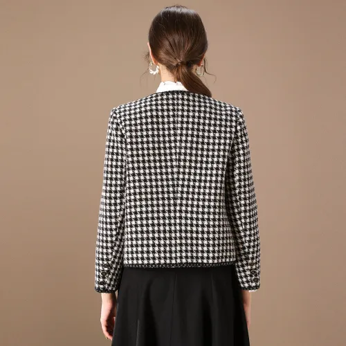 FENHONGMALI Jackets Coats Women's Black White Plaid