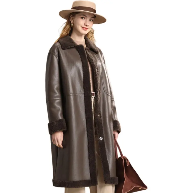 FENHONGMALI Velvet feel Coat Women's Cocoa Brown/Coffee-3