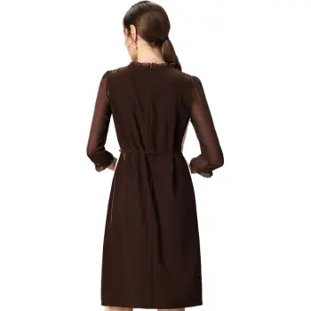 FENHONGMALI Long Sleeved Dresses Women's Coffee