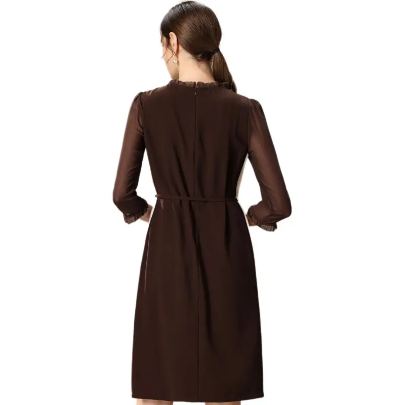 FENHONGMALI Long Sleeved Dresses Women's Coffee-0