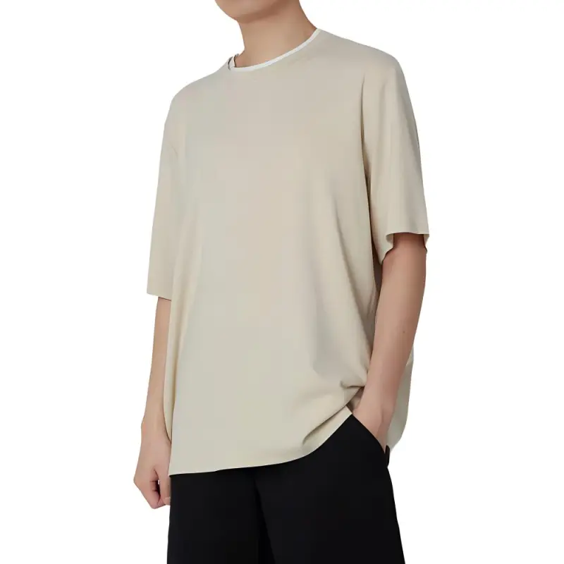 Hacikis T Shirt Men's Light Beige Yellow-1