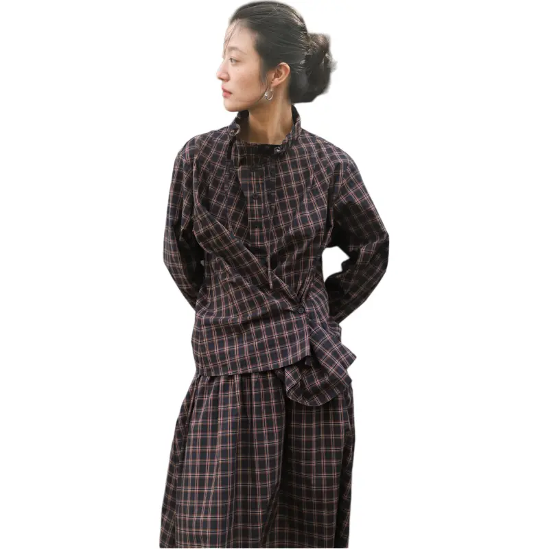 SUPERSCAPE Shirt Women's Black Red Plaid-2