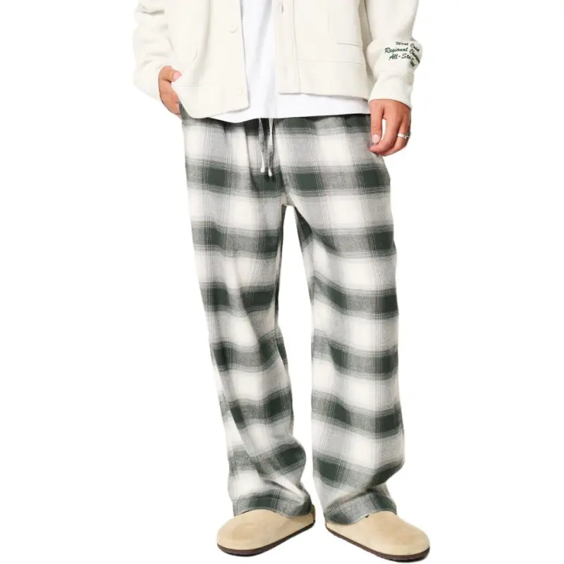 Hollister Pajama Pants Men's Dark Olive Plaid-1