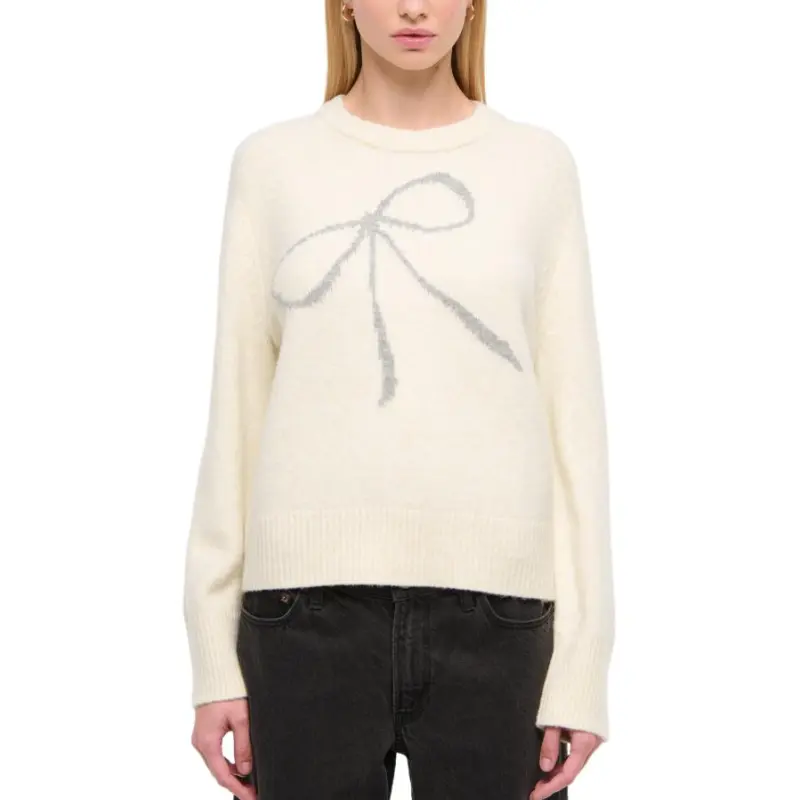 Abercrombie＆Fitch Solid Color Crew Neck Long-Sleeved Versatile Sweater Women's Cream-1