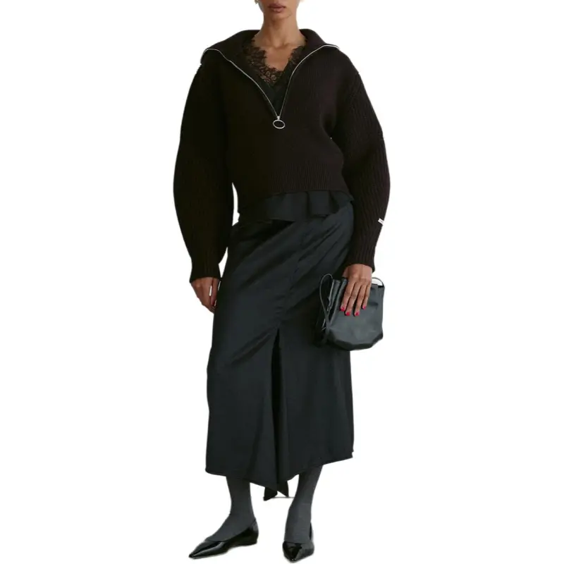 RECTO FW24 STRUCTURED HALF ZIP-UP KNIT Sweater Women's VINTAGE BROWN/Vintage Brown-2