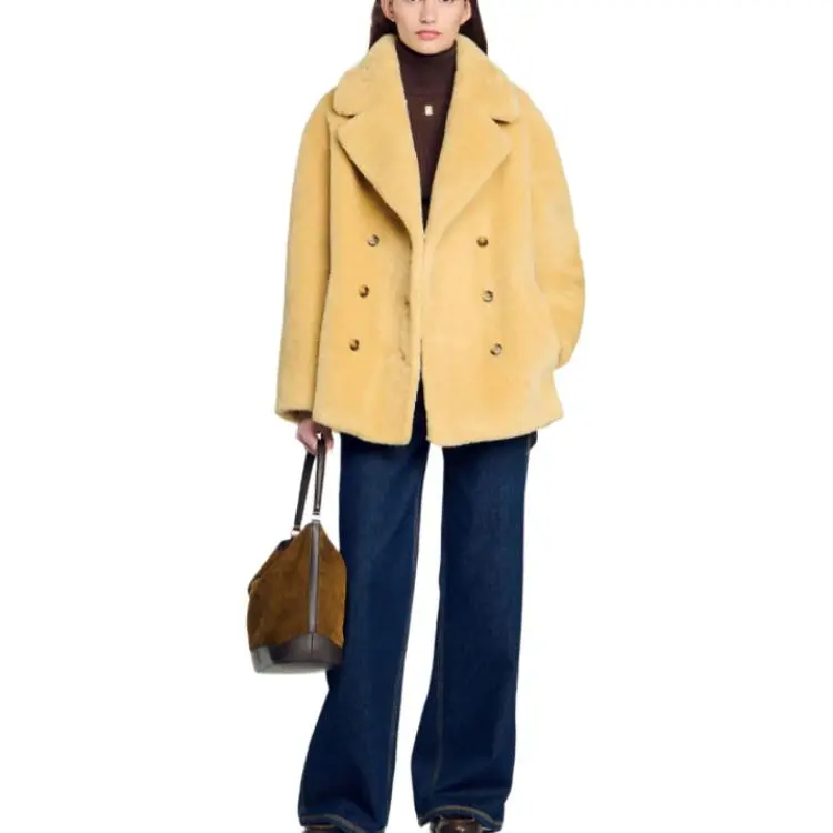 Sandro Faux fur Double breasted Coat-2