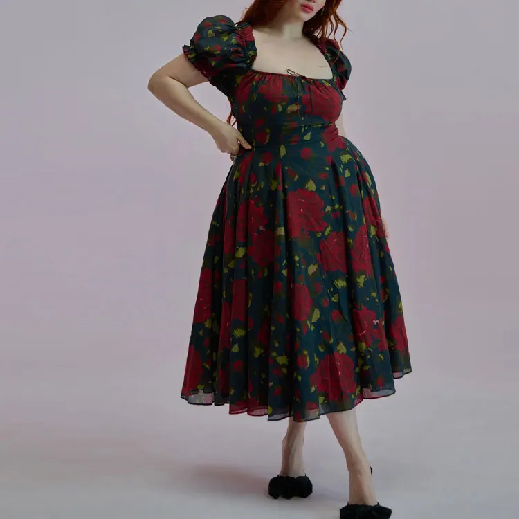 Selkie Collection SS25 Short Sleeved Dress Women's Red Rose Print Under The Night-1