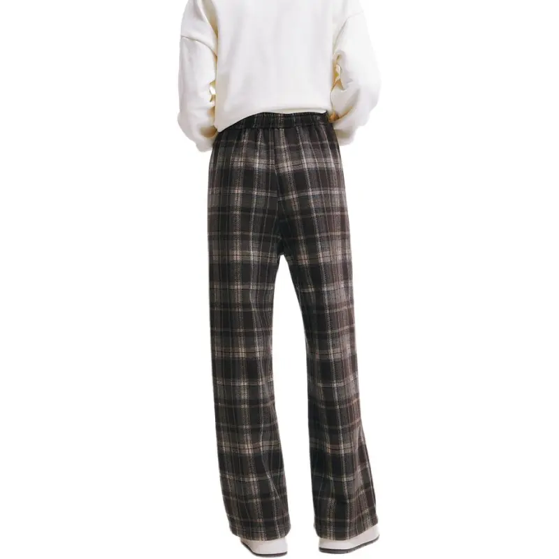 ZIHAN Casual Pants Women's Coffee Plaid-1