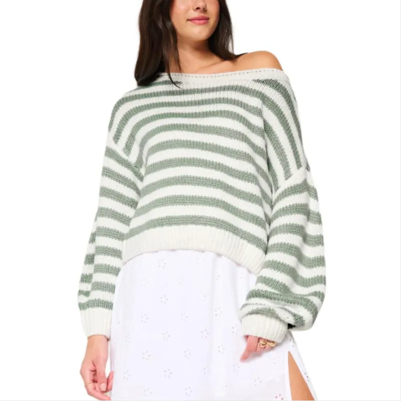 Hollister Sweater Women's Green Stripes-2