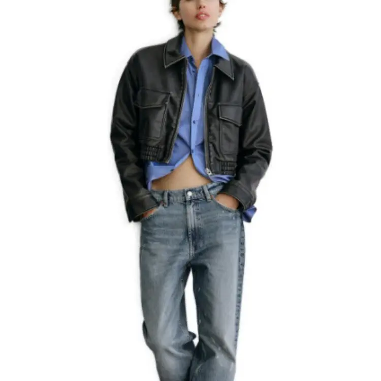 ZARA Cropped Coats Women's Dark Gray-4