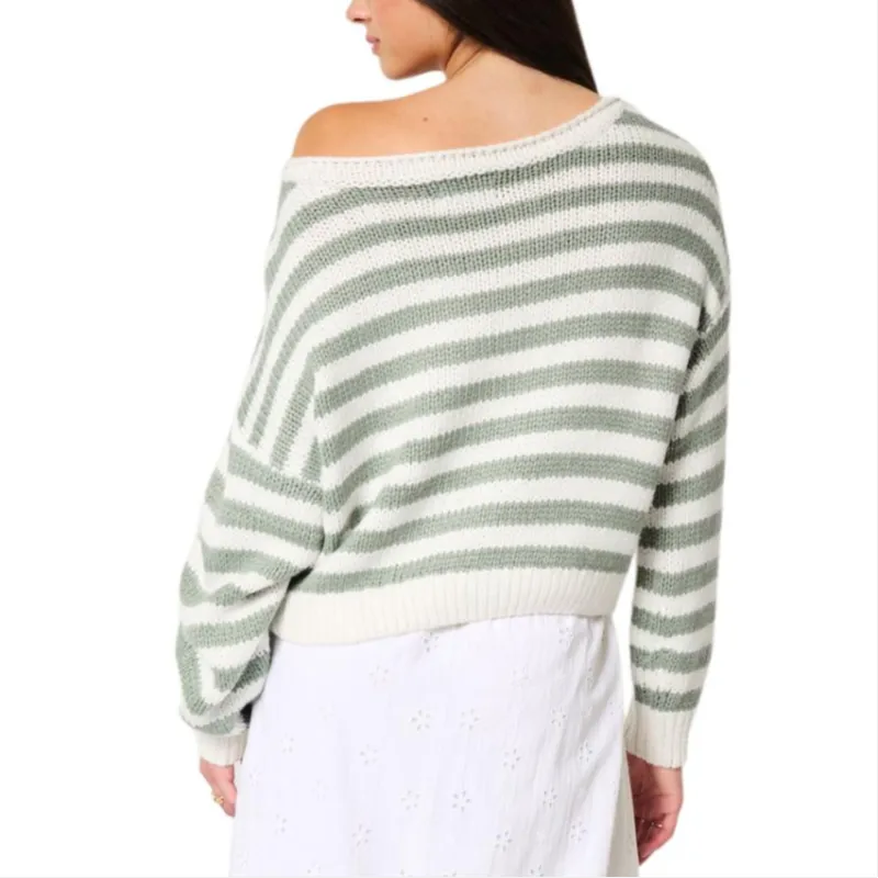 Hollister Sweater Women's Green Stripes-1
