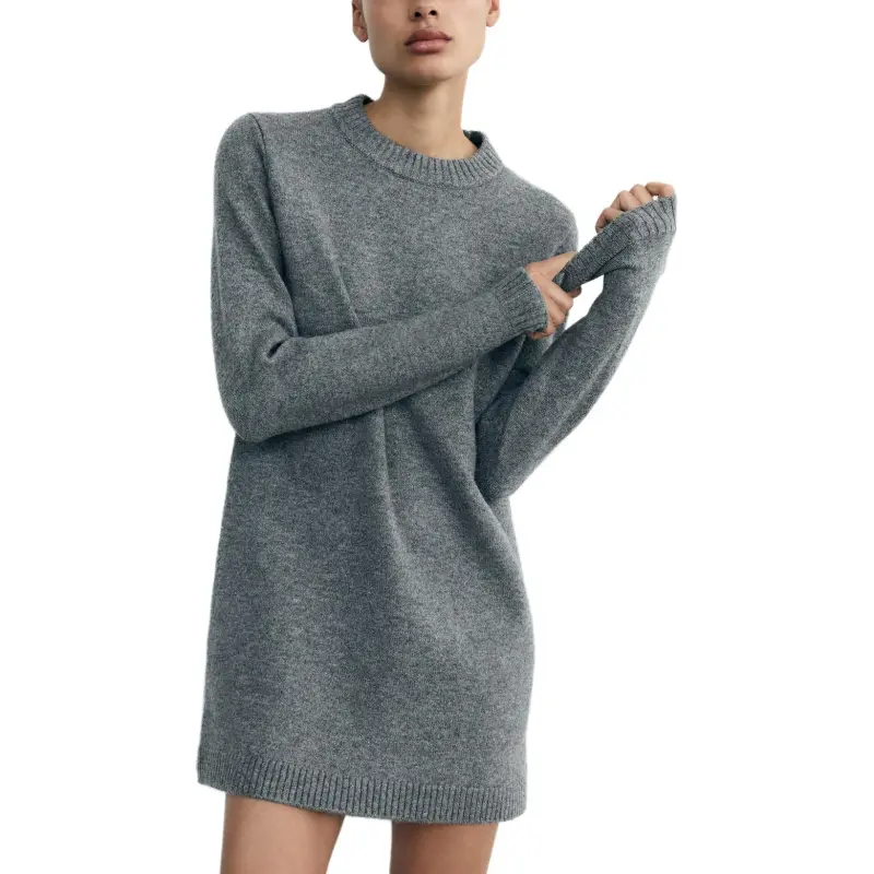 ZARA Long-Sleeved Dresses Women's Mud Gray-3