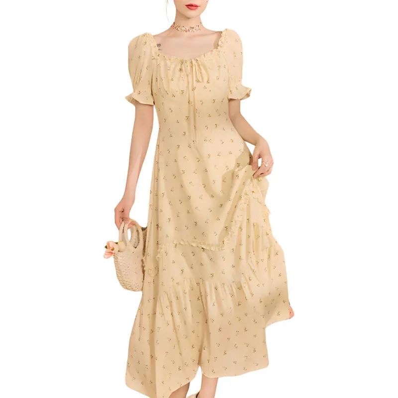 QIAOYUHUAZUN Short Sleeved Dresses Women's Yellow-1