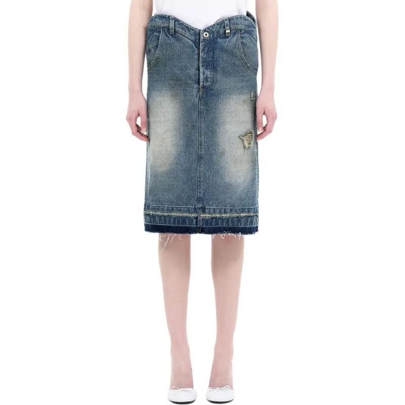 WE11DONE Ripped Detailing Denim Skirt-2