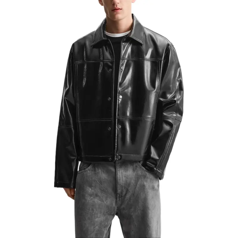 ZARA Leather Jacket Men's Black-4