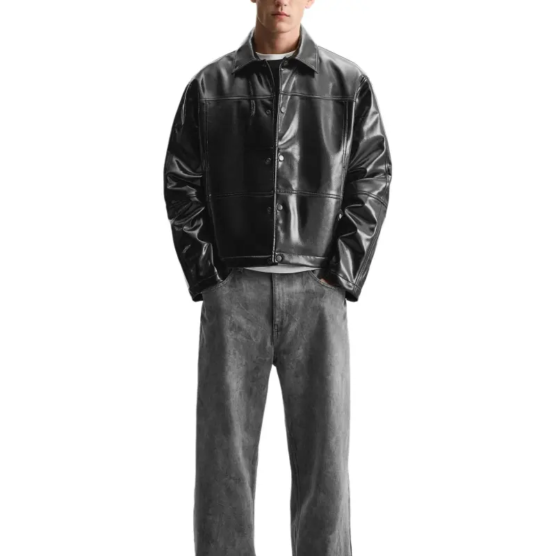 ZARA Leather Jacket Men's Black-3