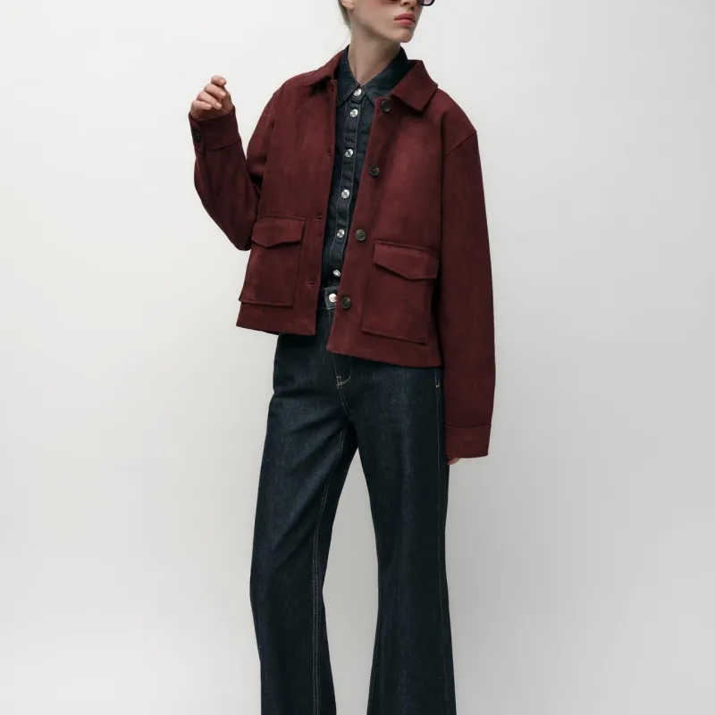 ZARA Jackets Coats Women's Burgundy-3