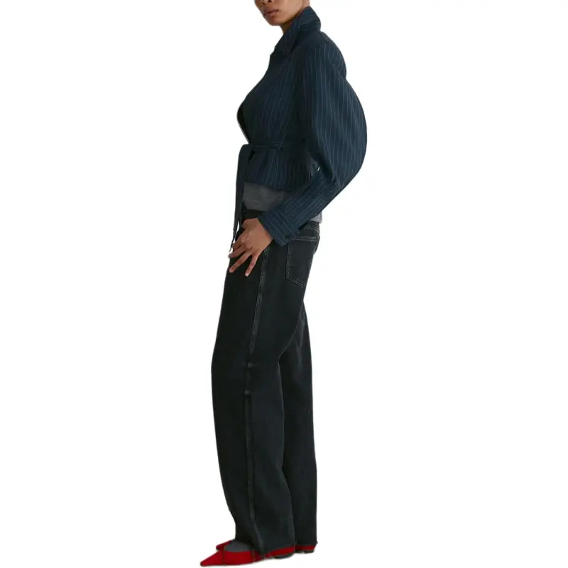 RECTO FW24 SUSTAINABLE PIN STRIPE BELT DETAIL JUMPER Shirt Women's DARK NAVY/Dark Marine Blue-3