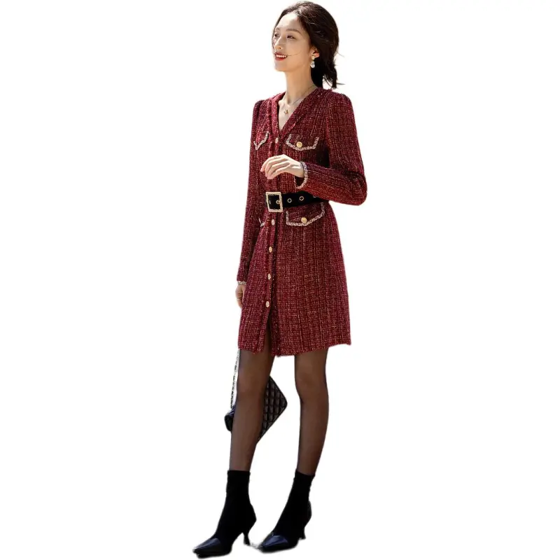 【dme】 Long Sleeved Dresses Women's Dark Red-4