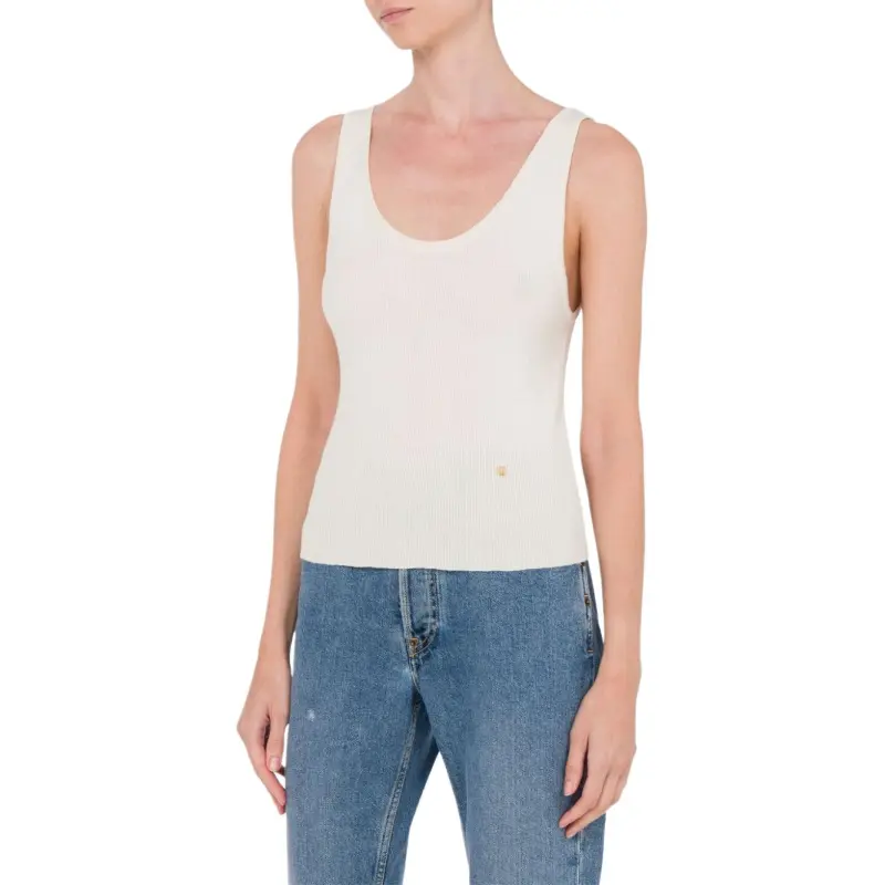MOSCHINO M Logo Plaque Ribbed Tank Top-2