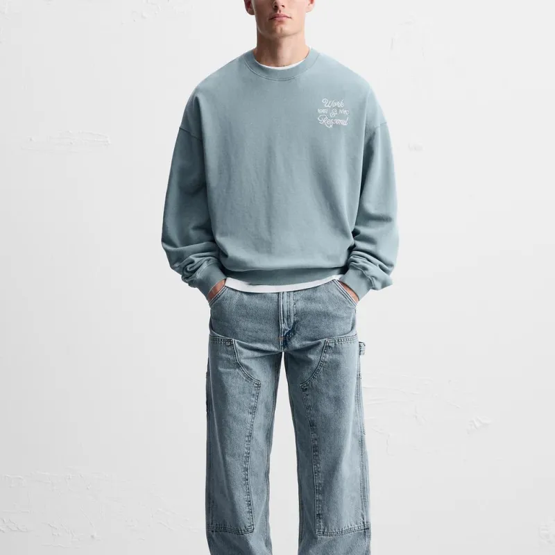 ZARA Sweatshirts Men Sky Blue-3