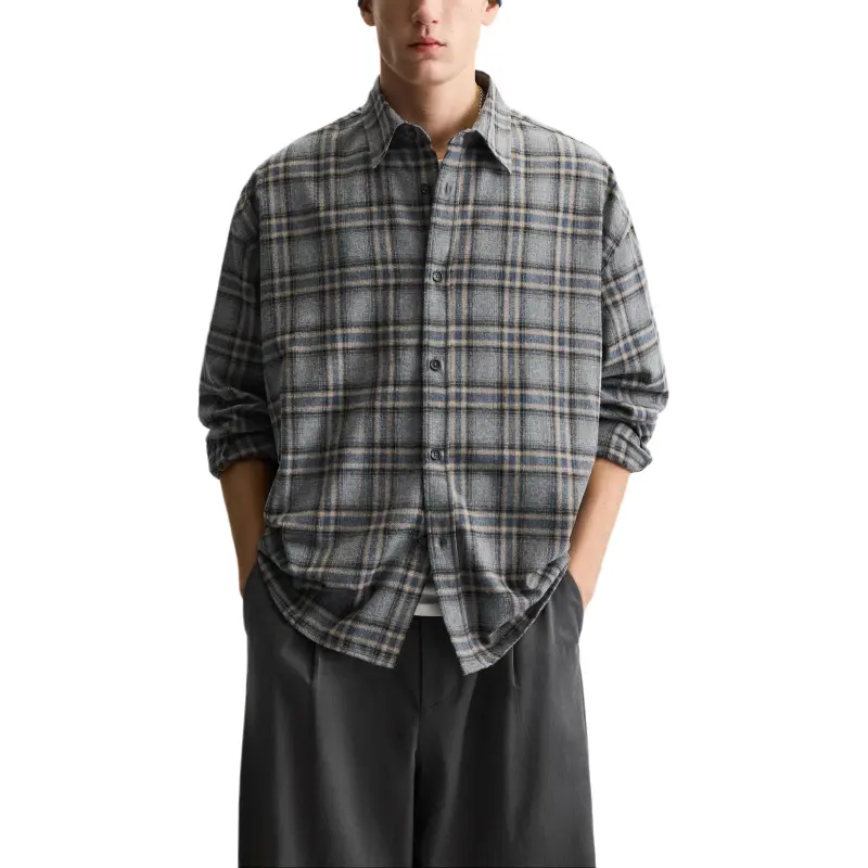 ZARA Shirt Men's Gray/Brown Yellow-3