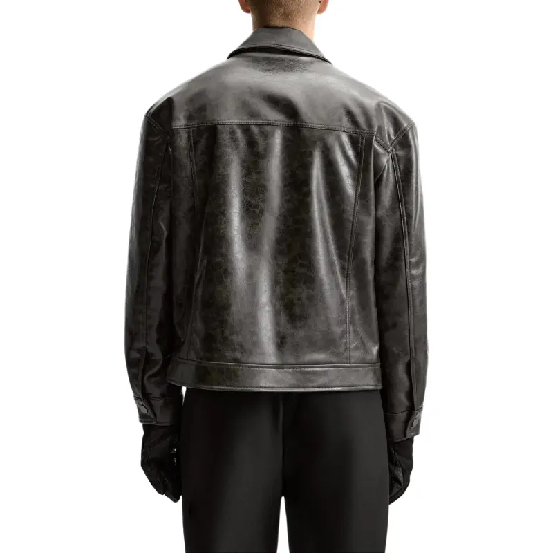 ZARA Leather Jacket Men's Green-3