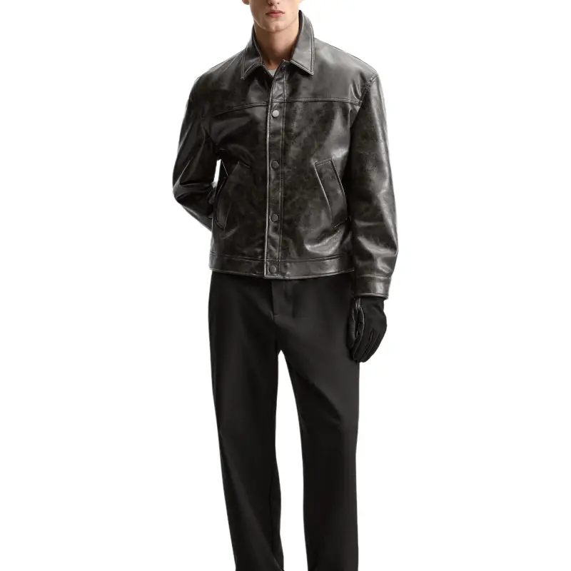 ZARA Leather Jacket Men's Green-5