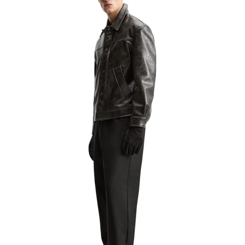 ZARA Leather Jacket Men's Green-4