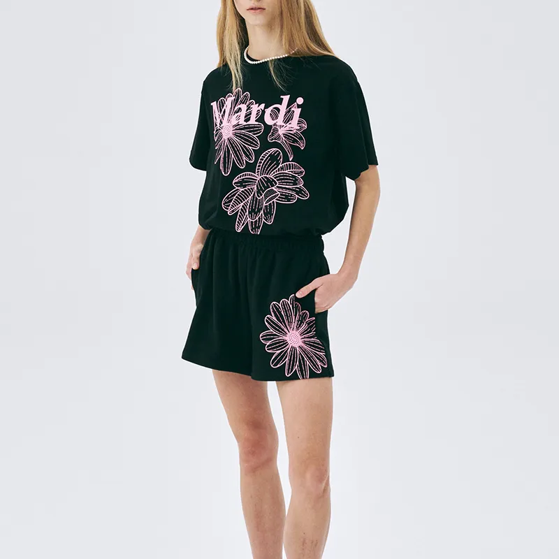 MARDI MERCREDI Three Flowers Collection SS25 T-Shirt Women's Black Pink Korean Style-4