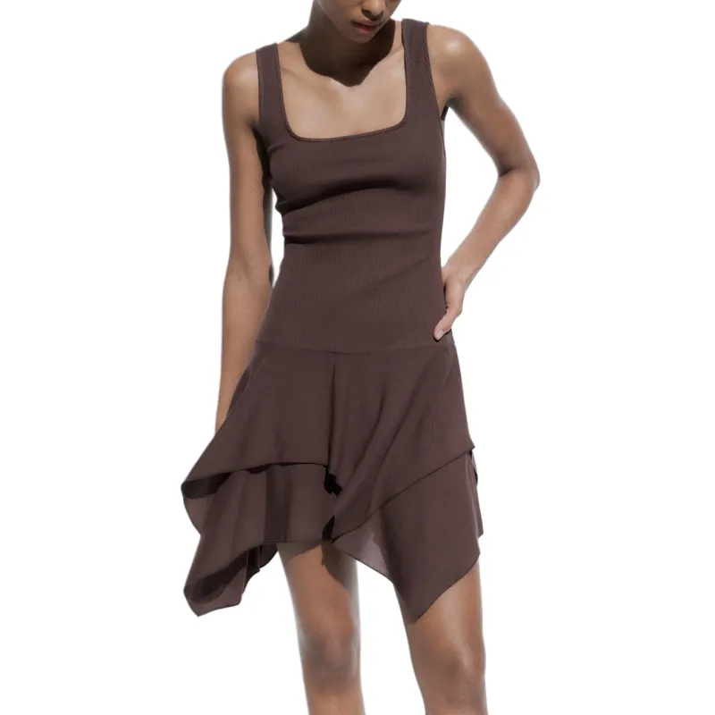 ZARA Sleeveless Dress Women's Brown-4