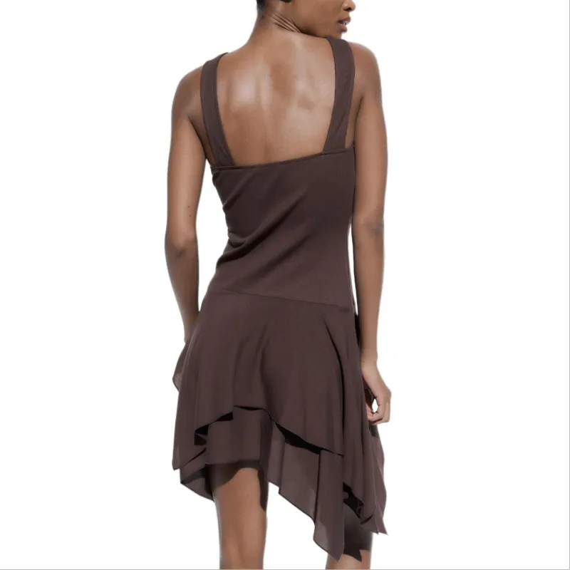 ZARA Sleeveless Dress Women's Brown-2