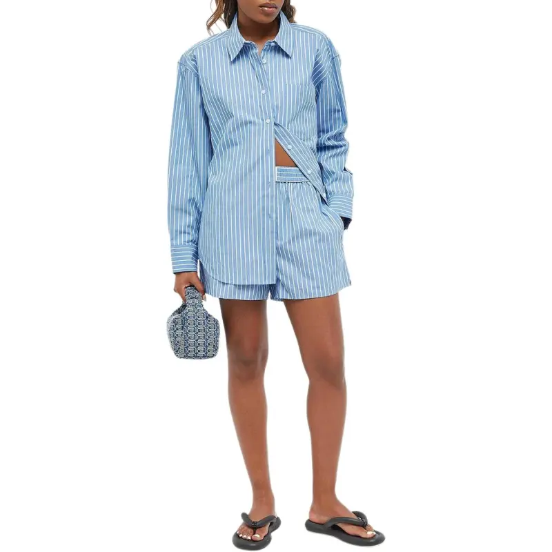 Alexander Wang Apple Boyfriend Shirt In Compact Cotton Blue/White-3