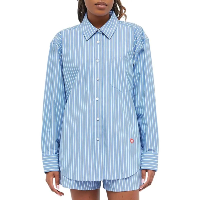 Alexander Wang Apple Boyfriend Shirt In Compact Cotton Blue/White-2