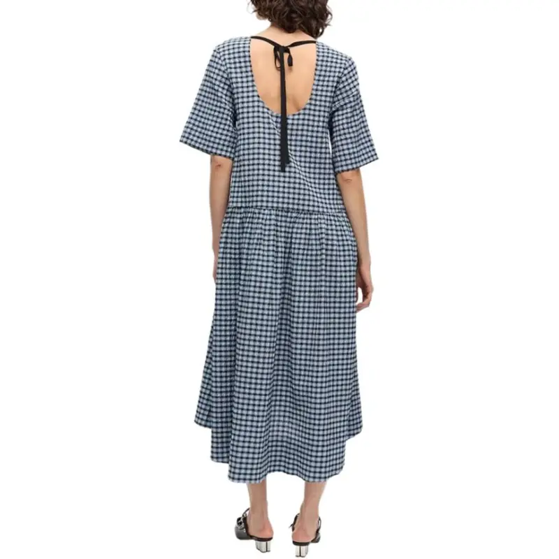 GANNI Checked Seersucker Midi Dress-2