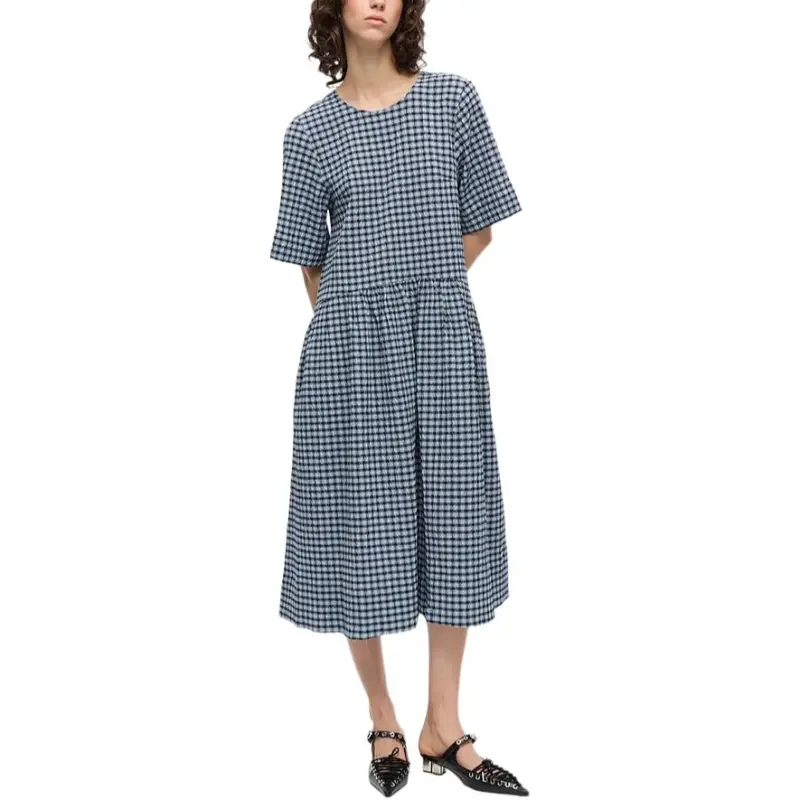 GANNI Checked Seersucker Midi Dress-1