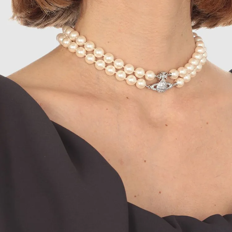 Vivienne Westwood Brass, Pearl Necklaces Women's Silver-3