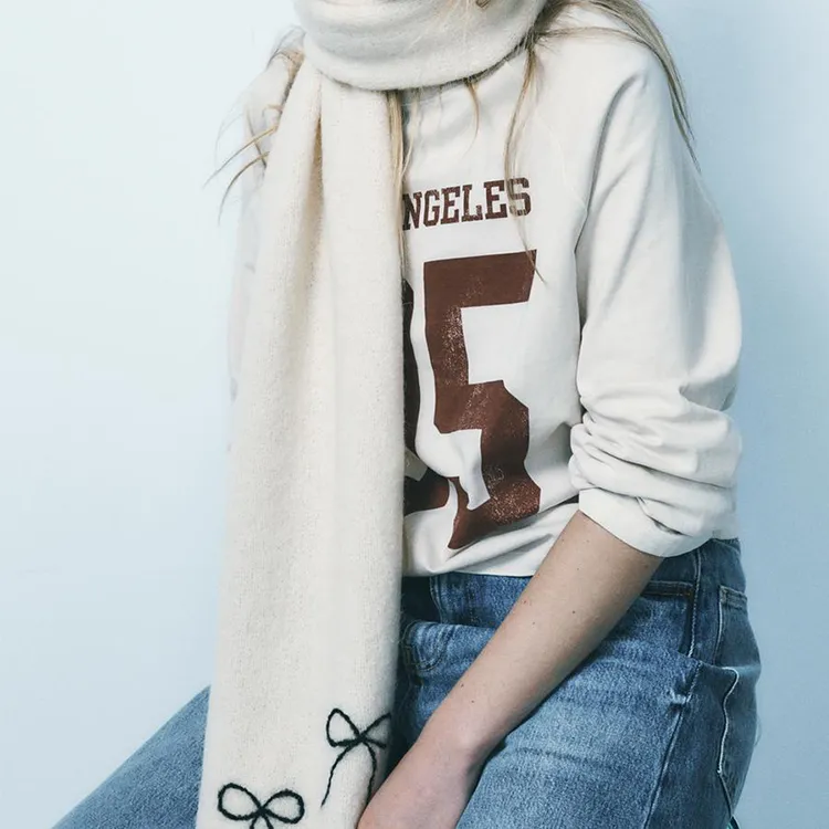 ZARA Acrylic Polyester Wool Alpaca Polyamide Knit Scarves Women's White-2