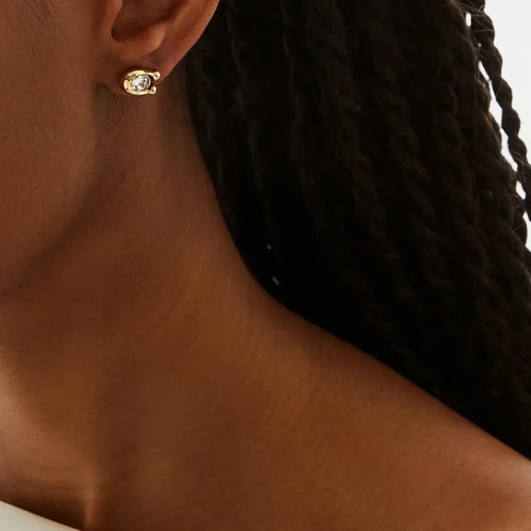 COACH Logo Plaque Embellished Stud Earrings-3