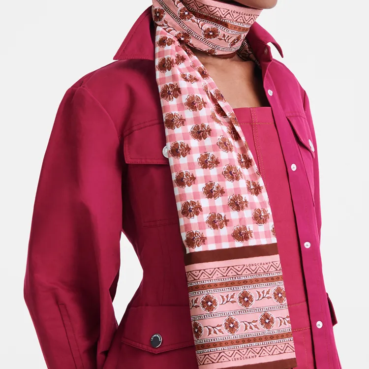 LONGCHAMP 100% Cotton, Silk Scarves Women's Pink-1