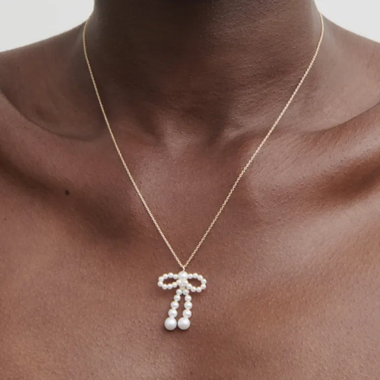 Sophie Bille Brahe 14K Yellow Gold Bow Simple Pendant Necklace-1