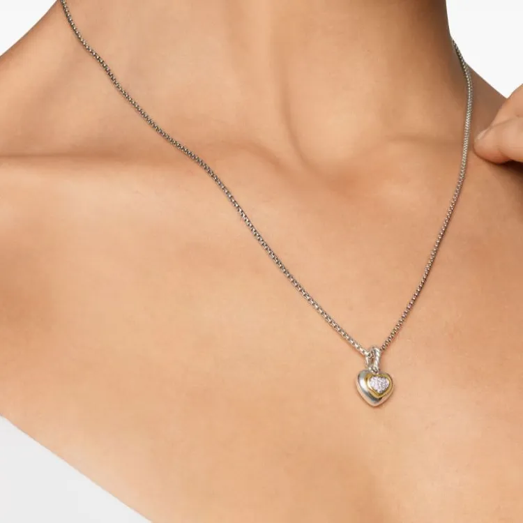 David Yurman 14kt Yellow Gold And Sterling Silver Petite Cable Heart Diamond Necklace 17.1mm-2