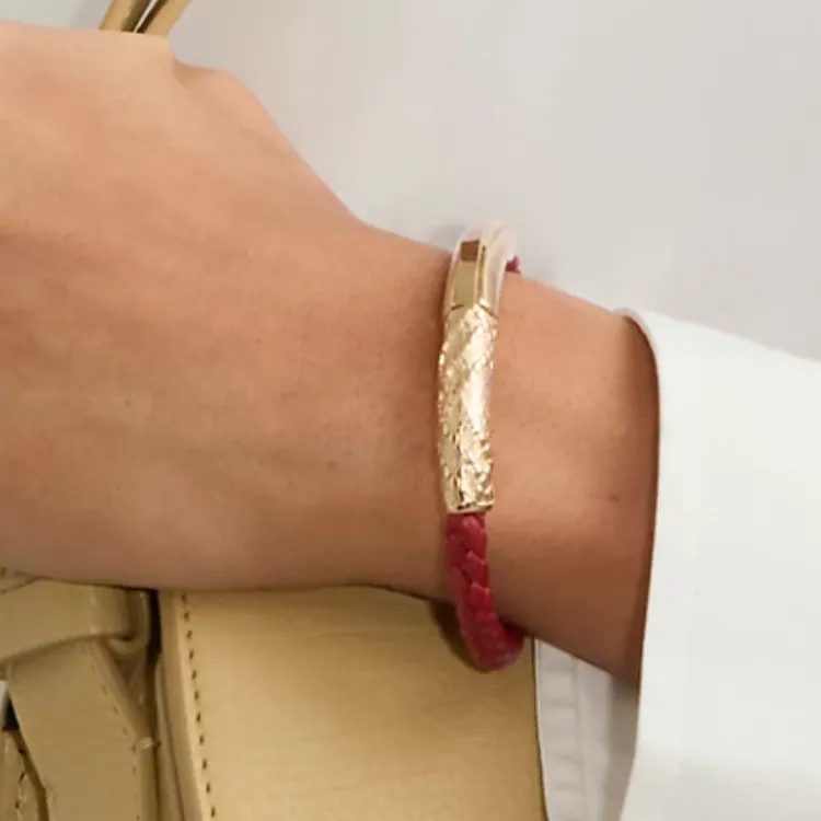Burberry Leather Brass Bracelets Unisex Red-2