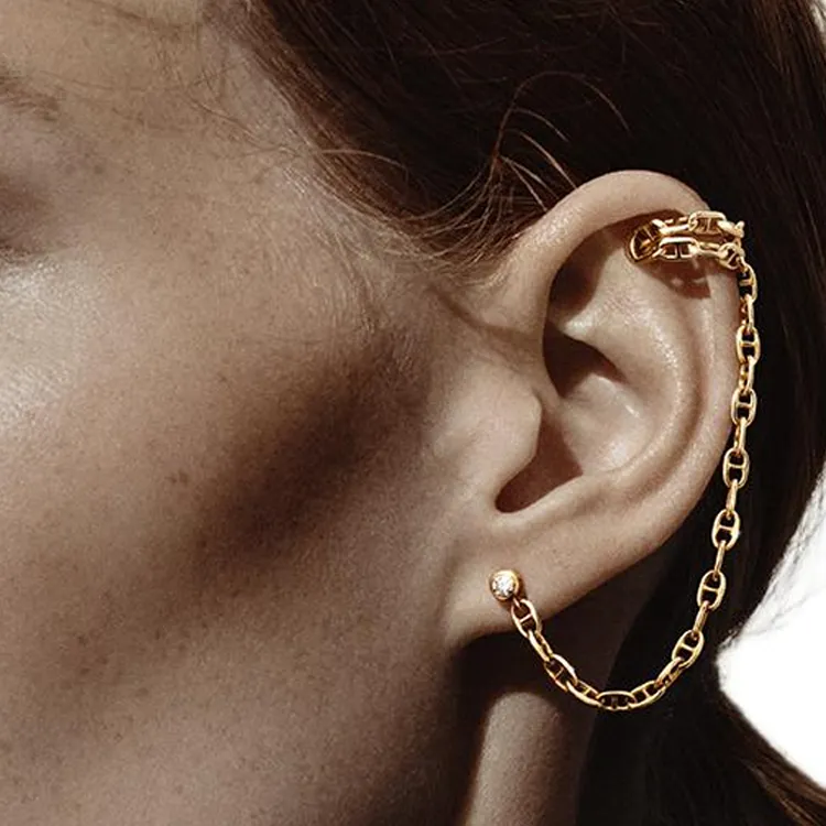 HERMES 18K Gold Diamonds Earrings Women's Gold-2