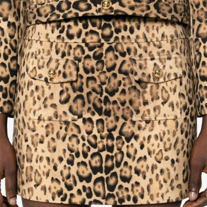 CELINE Bandeau Double Wool Mini Skirt Leopard-5