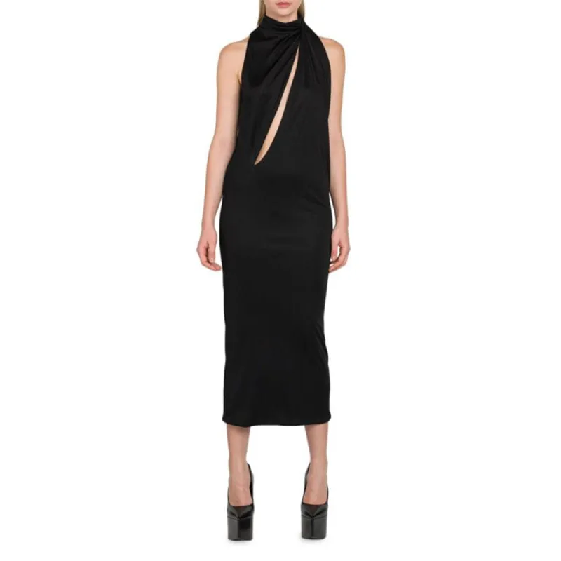 VERSACE Slashed Halterneck Sleeveless Midi Dress-2