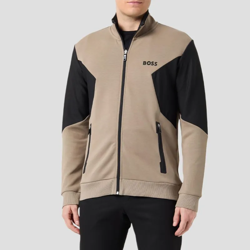 HUGO BOSS Zip Up Sweatshirt With 3D Moulded Logo Jackets Coats Men's Brown-2